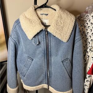 Zara Blue Denim Jacket with Cream Sherpa Lining